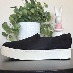 Vince Black Suede Slip-On Skate Sneakers with White Platform
